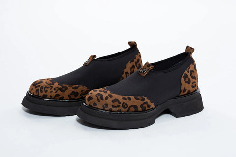Pantofi Loafers din piele intoarsa leopardata