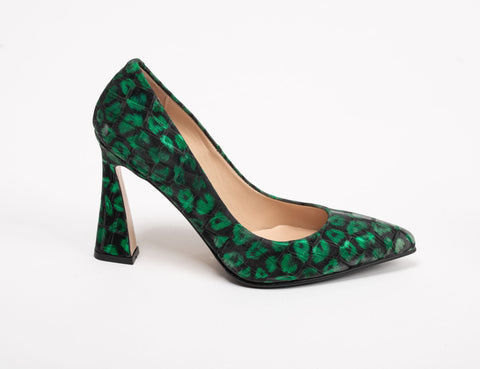Pantofi damă piele, print leopard, toc 9cm