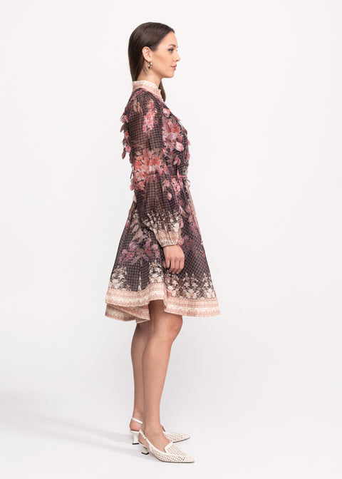 Rochie cu imprimeu floral vintage si cordon in talie