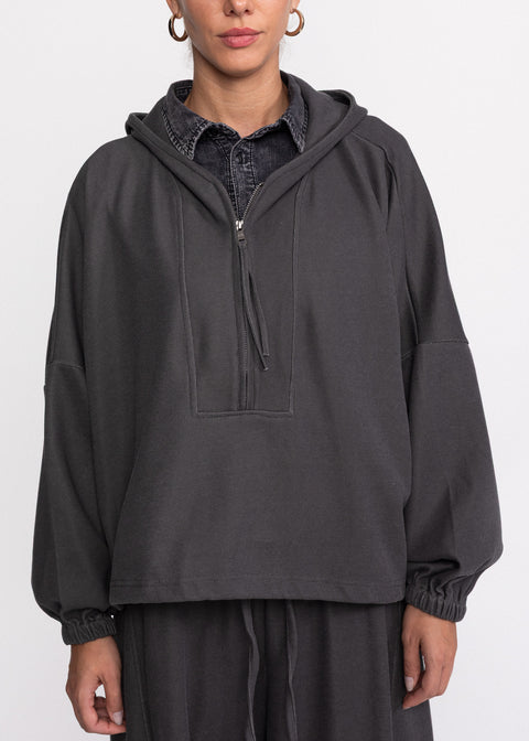 Bluza casual din bumbac cu gluga si fermoar frontal