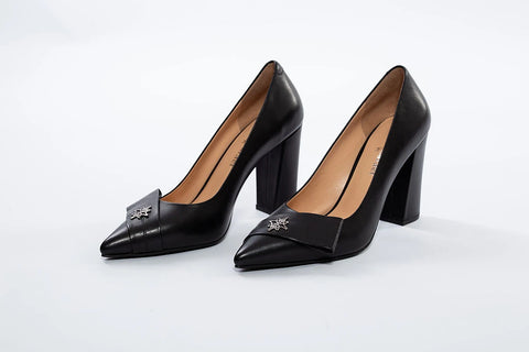 Pantofi eleganți din piele naturală cu toc gros