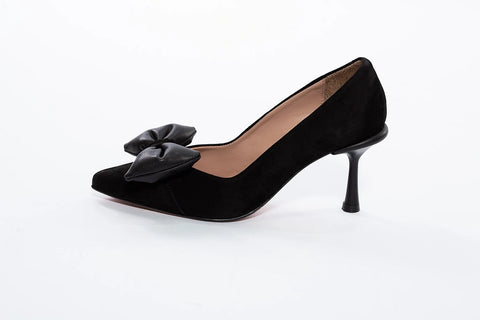 Pantofi stiletto negri cu fundă elegantă - Annalafaet
