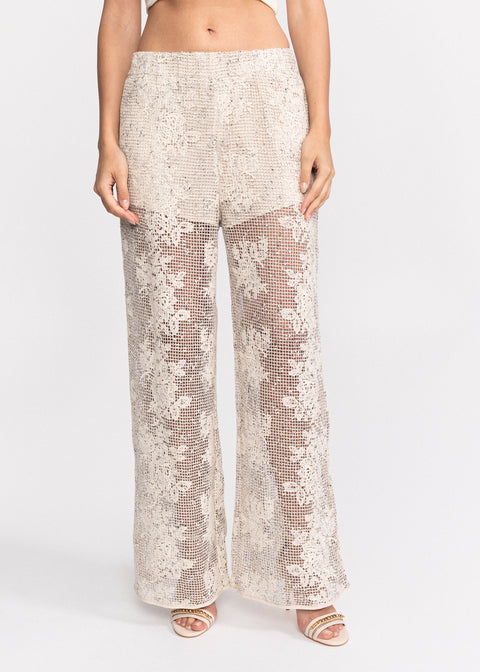 Costum cu model floral brodat format din jacheta si pantaloni cu talie inalta