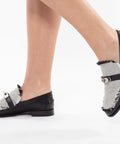 Loafers negri din Piele naturală in combinație cu material textil