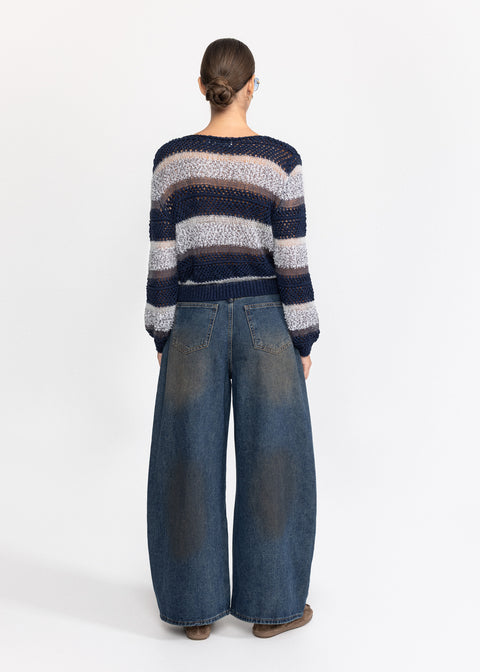 Blugi din denim cu croiala larga si talie inalta 5011