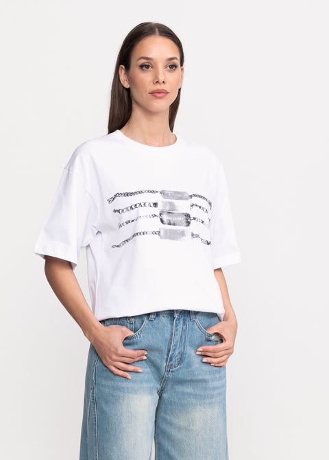 Tricou oversize cu imprimeu lanturi metalice
