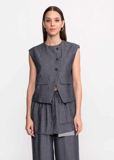 Linen Set with Vest and Palazzo Pants