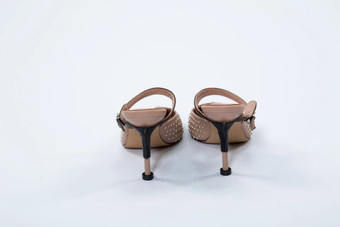 Pantofi Mule nude cu toc 7 cm Annalafaet din piele naturală și aplicații metalice