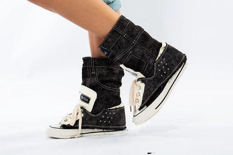Sneaker înalt din Denim cu stele decorative