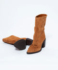 Botine din Piele Întoarsă Camel cu Toc