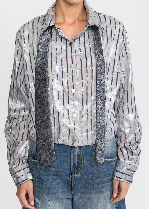 Shirt with a Classic Collar and Distressed Finish