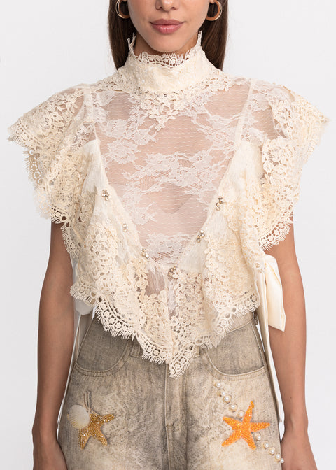 Top din dantela cu volane delicate