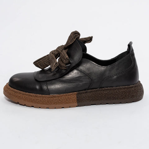 Pantofi din piele naturală cu fundă decorativă