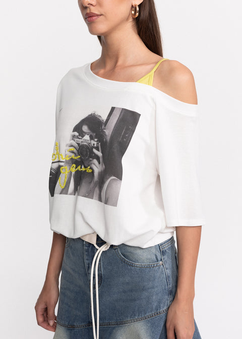 Tricou din bumbac cu decolteu asimetric