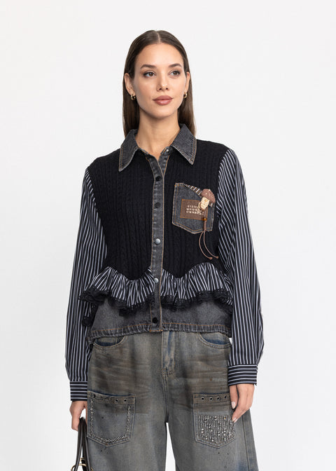 Camasa Denim cu insertie de tricot