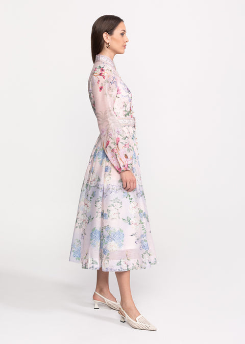 Rochie Midi cu imprimeu floral si curea in talie
