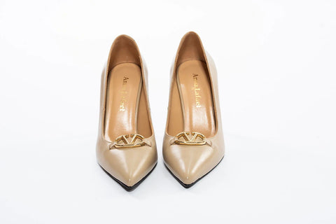 Pantofi stiletto nude cu accesoriu auriu - Annalafaet