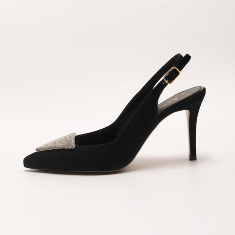 Pantofi stiletto cu accesoriu stralucitor in forma triunghiulara