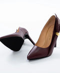 Pantofi eleganți din piele naturală, cu toc subțire și detaliu decorativ