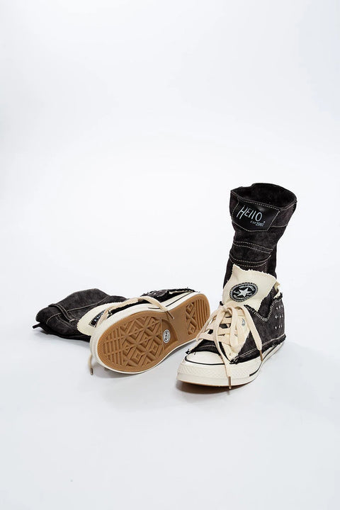 Sneaker înalt din Denim cu stele decorative