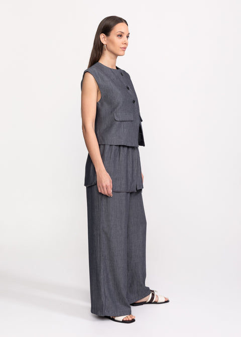Linen Set with Vest and Palazzo Pants