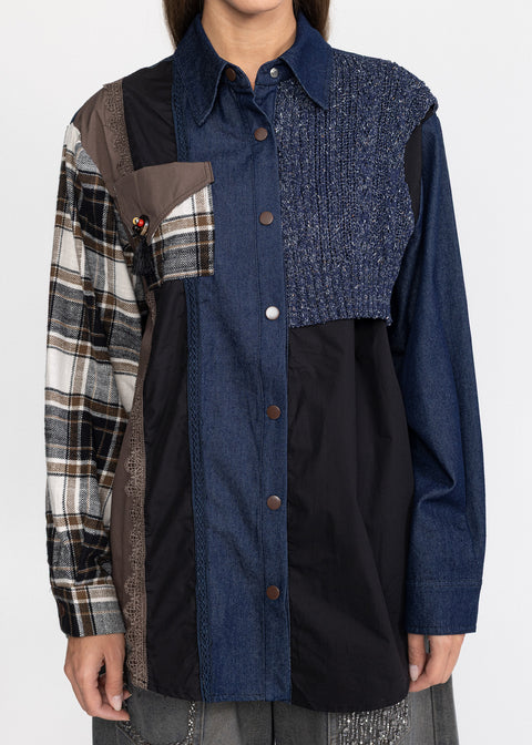 Camasa Lunga Denim cu design eclectic