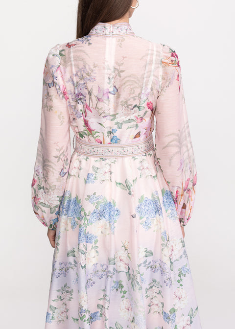 Rochie Midi cu imprimeu floral si curea in talie