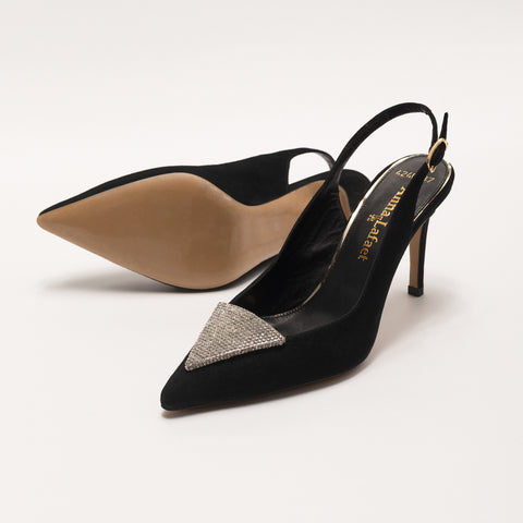 Pantofi stiletto cu accesoriu stralucitor in forma triunghiulara