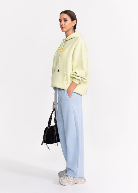 Pantaloni din bumbac cu talie elastica si snur decorat cu margele 8507