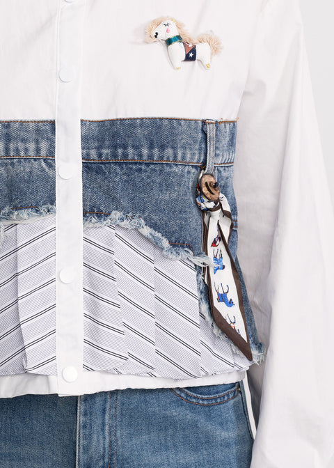 Shirt with Jean Accents and Decorative Scarf