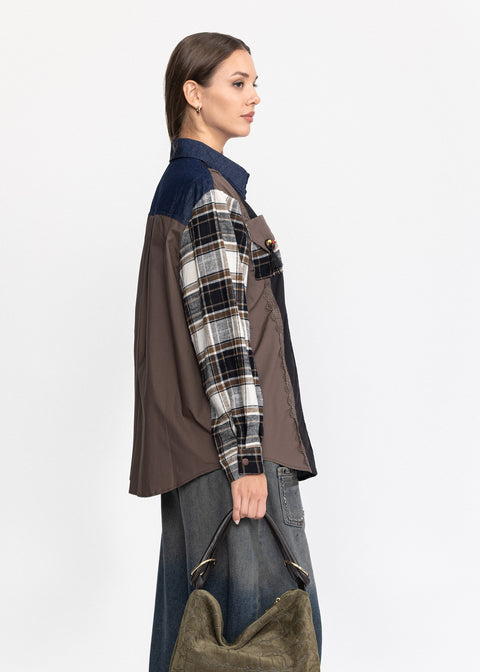 Camasa Lunga Denim cu design eclectic