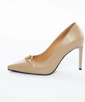 Pantofi stiletto nude cu accesoriu auriu - Annalafaet