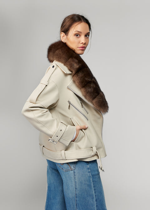 Leather Jacket with Detachable Fur Trim