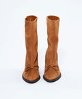 Botine din Piele Întoarsă Camel cu Toc