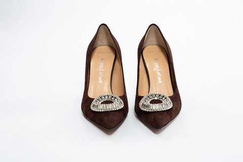 Pantofi stiletto din piele întoarsă cu aplicație de cristale