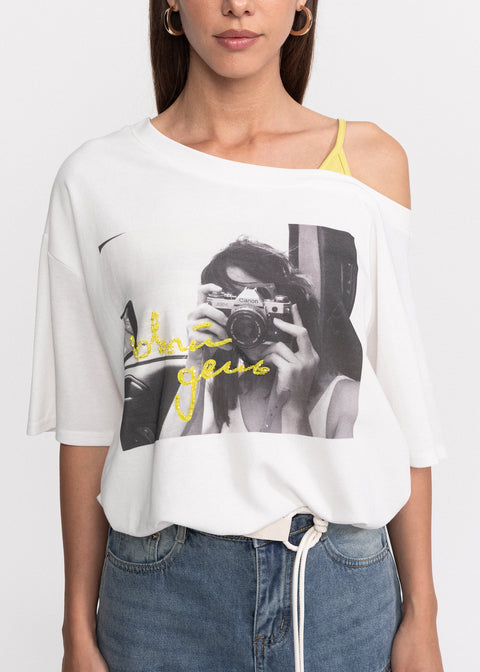 Tricou din bumbac cu decolteu asimetric