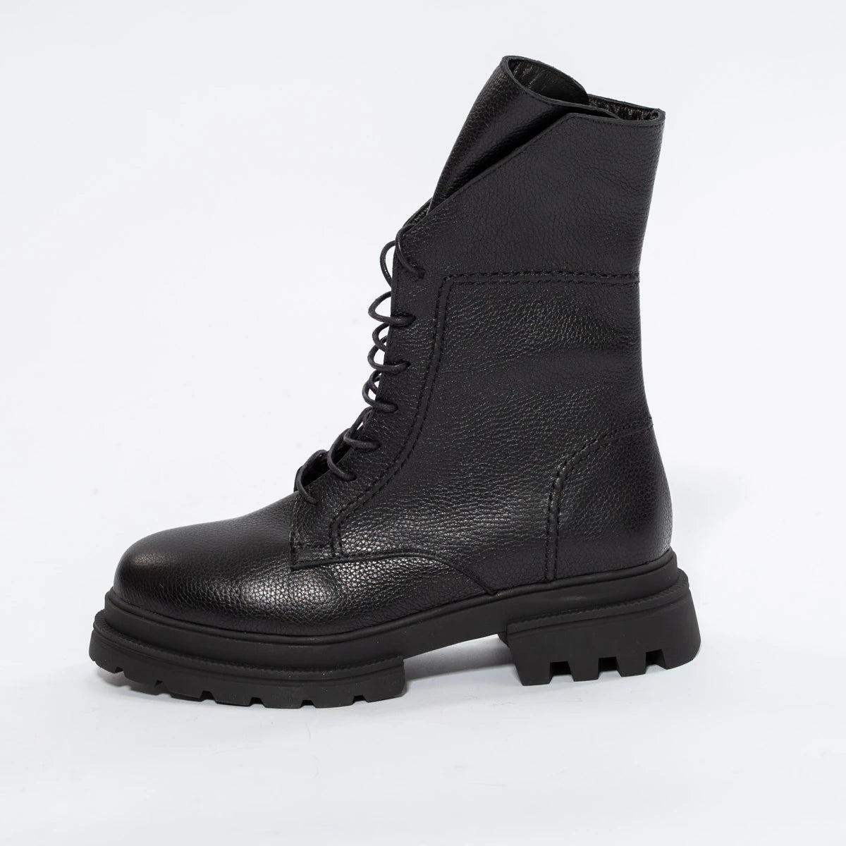Ghete Tip Combat Negre din Piele Naturală Granulată