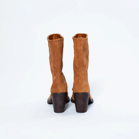 Botine din Piele Întoarsă Camel cu Toc