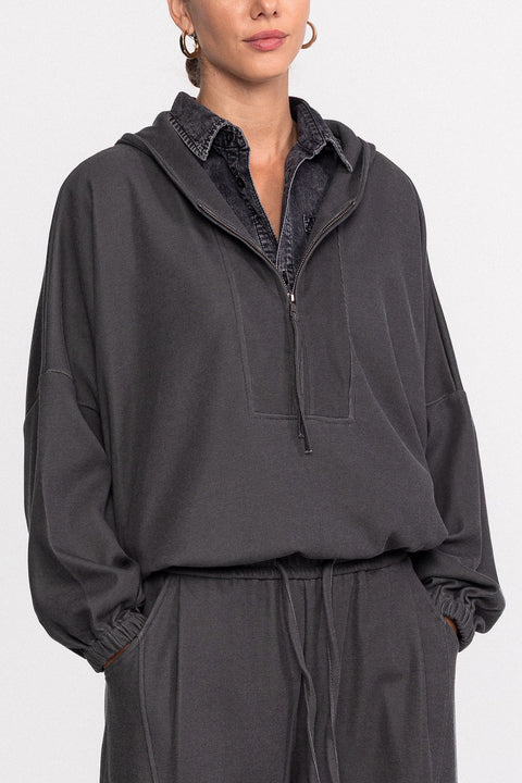 Bluza casual din bumbac cu gluga si fermoar frontal