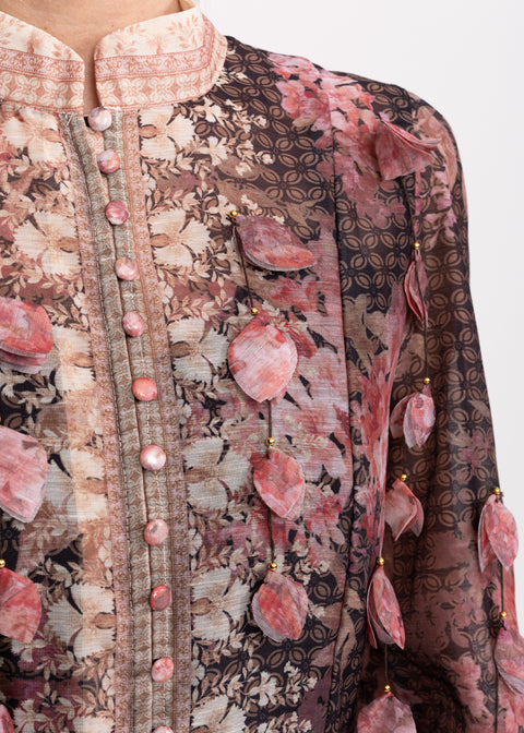 Rochie cu imprimeu floral vintage si cordon in talie