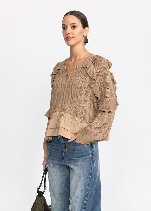 Jerseu din tricot cu volane delicate