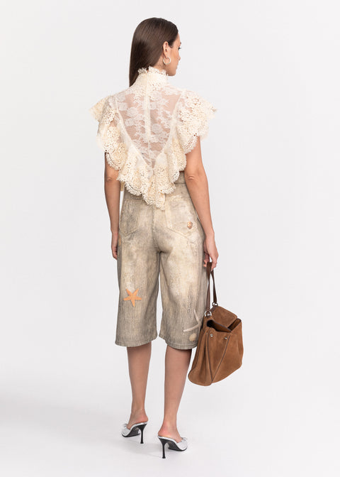 Top din dantela cu volane delicate
