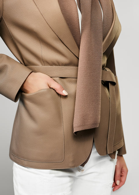 Leather Jacket with Integrated Scarf