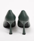 Pantofi damă din piele verde-petrol cu accesoriu auriu, toc 10cm