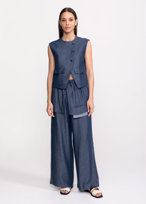Linen Set with Vest and Palazzo Pants