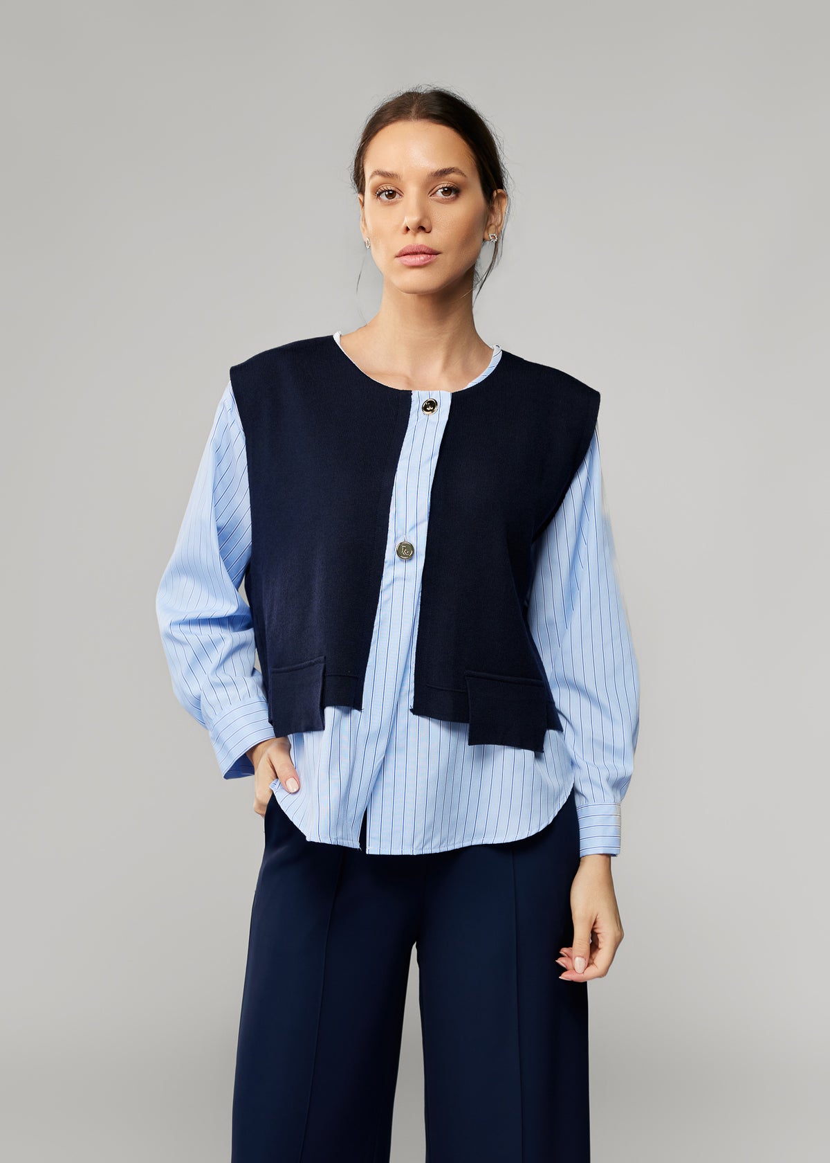 Bella Shirt with Knit Panel