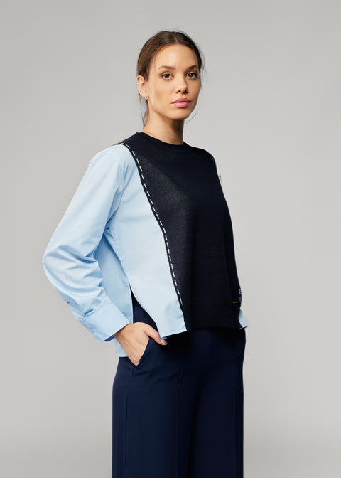 Blue Shirt with Knitted Vest