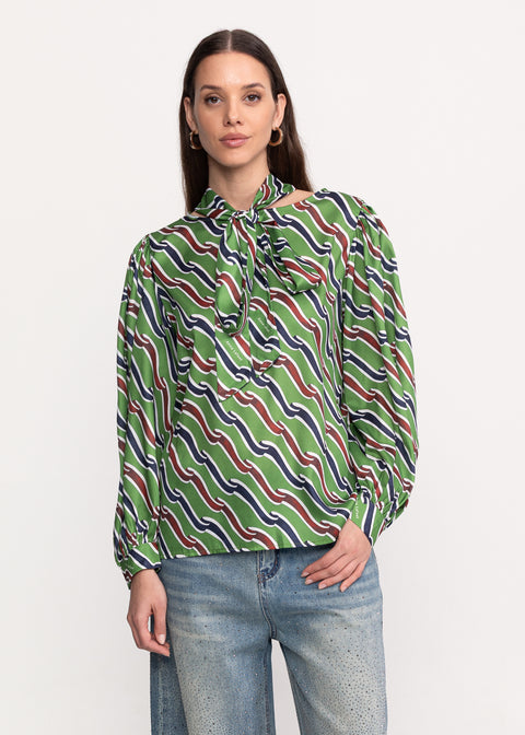 Printed Blouse with Neck Bow