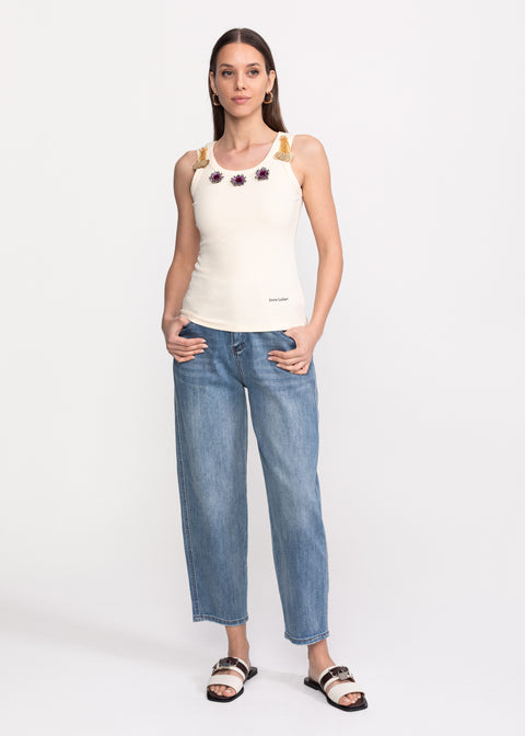 Tank Top with Floral Embellishments