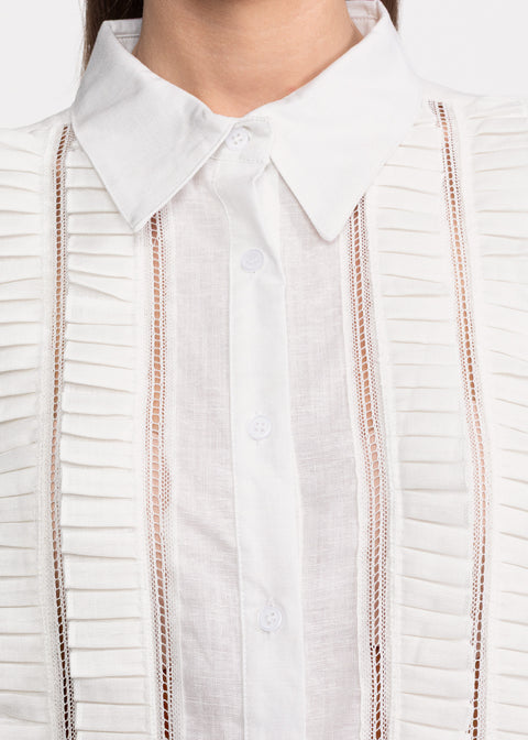 Elegant Linen Shirt with Pleated Inserts